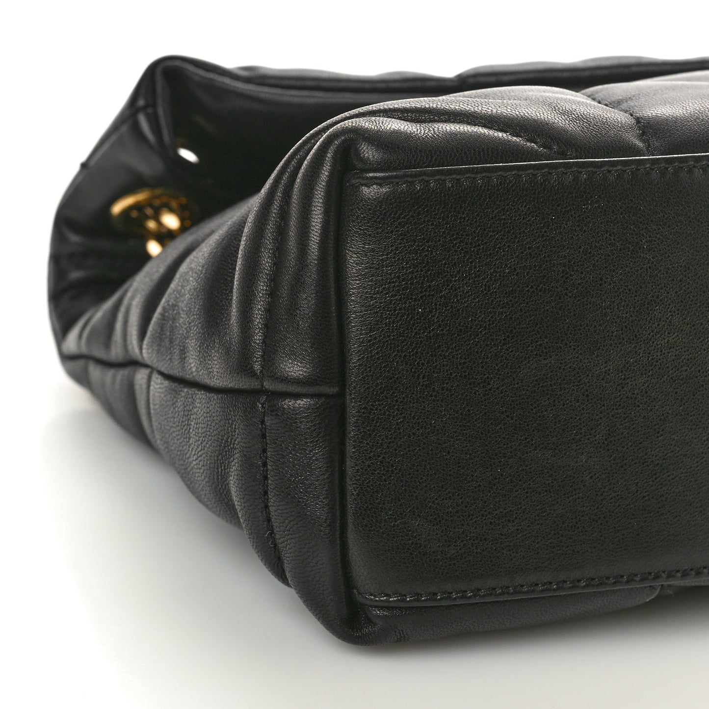 Lambskin Quilted Tri-Metal Small Loulou Puffer Monogram Chain Satchel Black