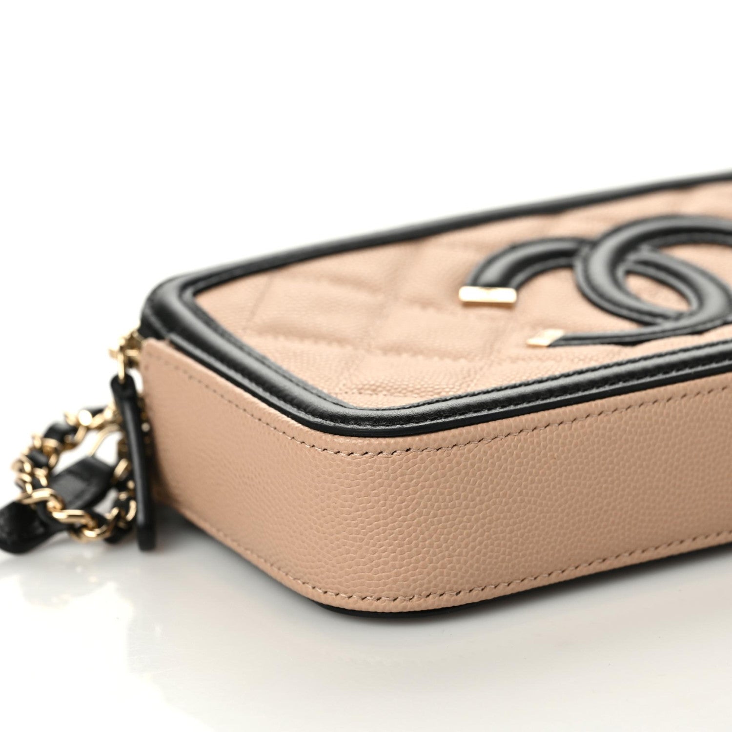 Chanel Caviar Quilted CC Filigree Clutch With Chain Beige Black 8 of 10