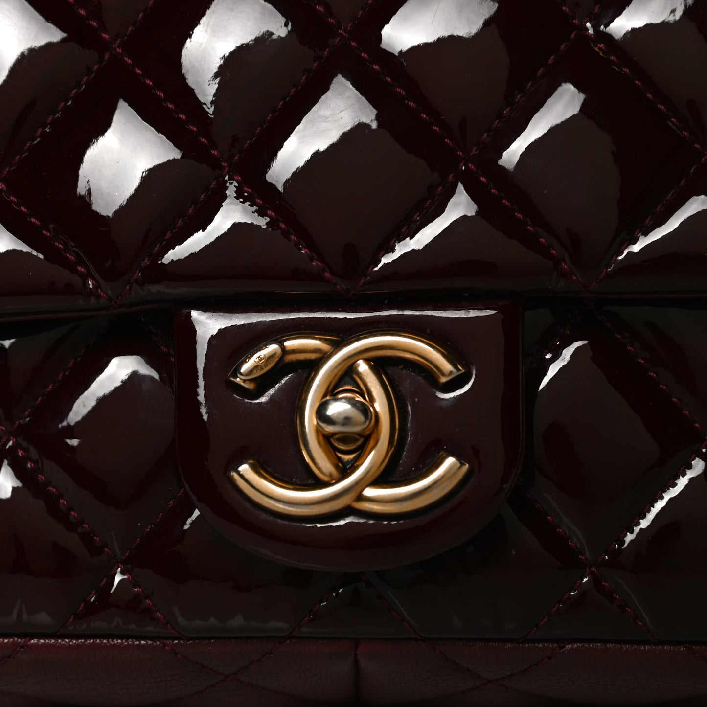 Patent Goatskin Quilted Medium CC Eyelet Flap Burgundy