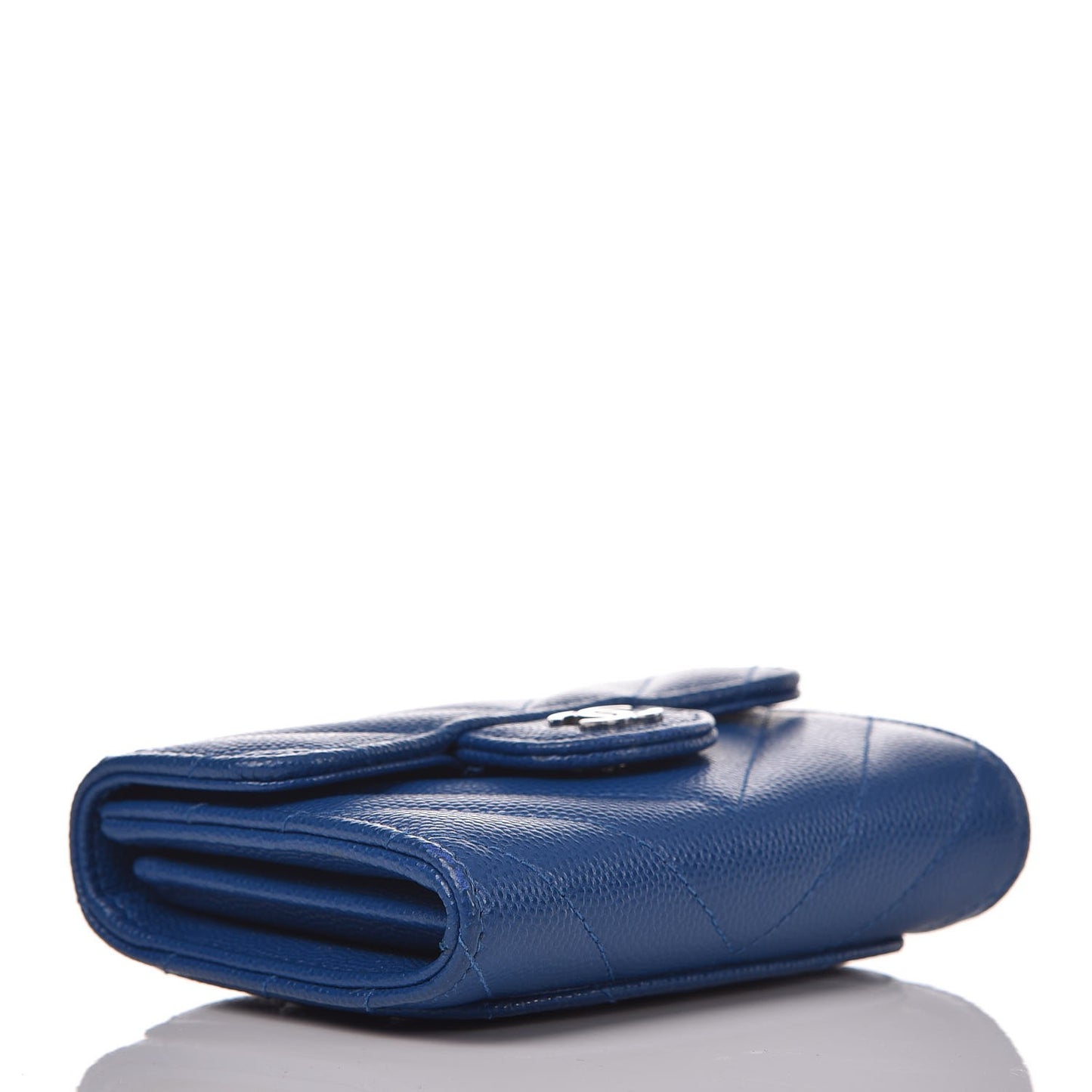 Caviar Chevron Quilted Card Holder Wallet Bright Blue