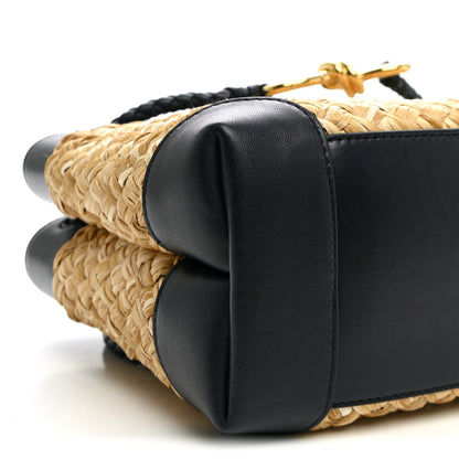 Bottega Veneta Raffia Lambskin Intrecciato Small Andiamo Shoulder Bag Natural Midnight 8 of 9