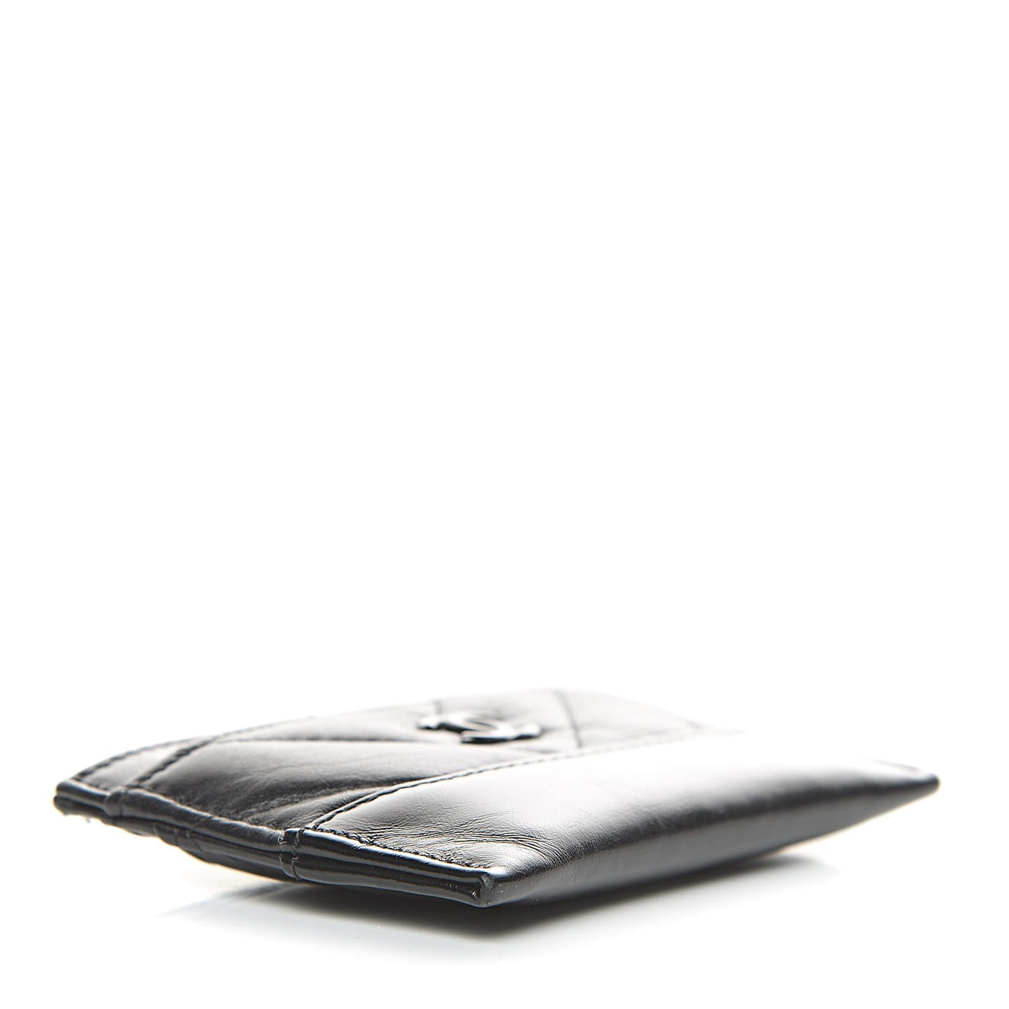 Aged Calfskin Chevron Quilted Gabrielle Card Holder Black