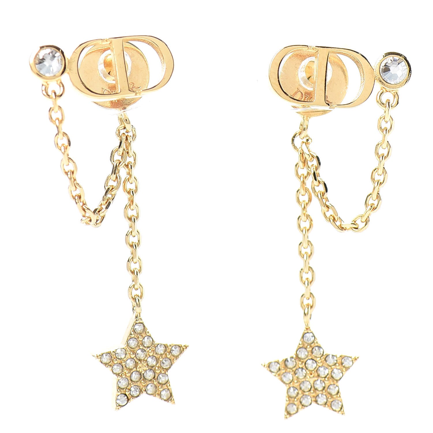 Christian Dior Crystal Star CD J'Adior Dangle Earrings Gold 1 of 4