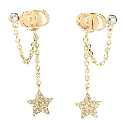 Christian Dior Crystal Star CD J'Adior Dangle Earrings Gold 1 of 4