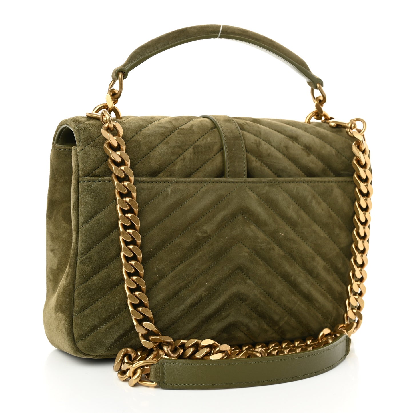 Suede Matelasse Chevron Monogram Medium College Bag Loden Green