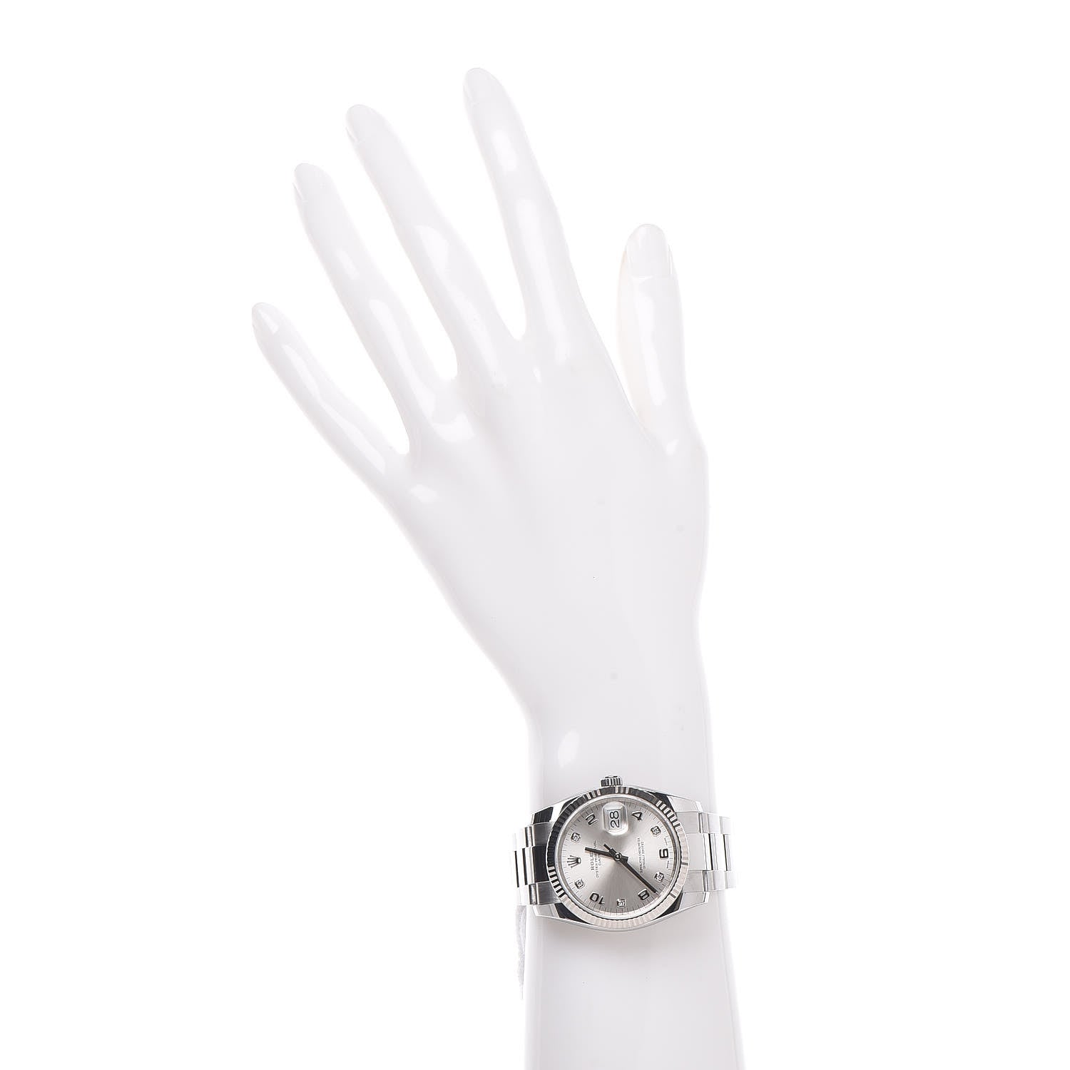 Rolex Stainless Steel 18K White Gold Diamond 34mm Oyster Perpetual Date Watch Silver 115234 2 of 8