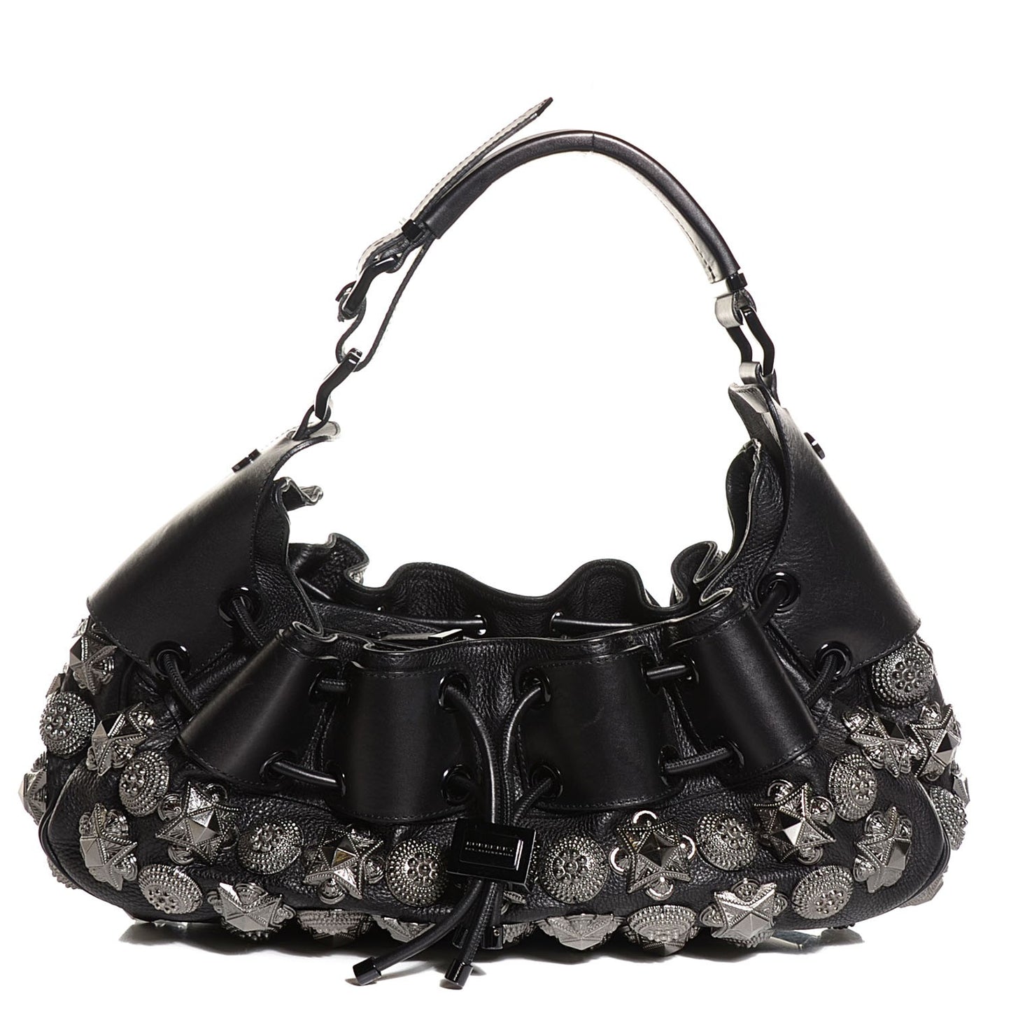 Calfskin Mason Warrior Studded Hobo Black
