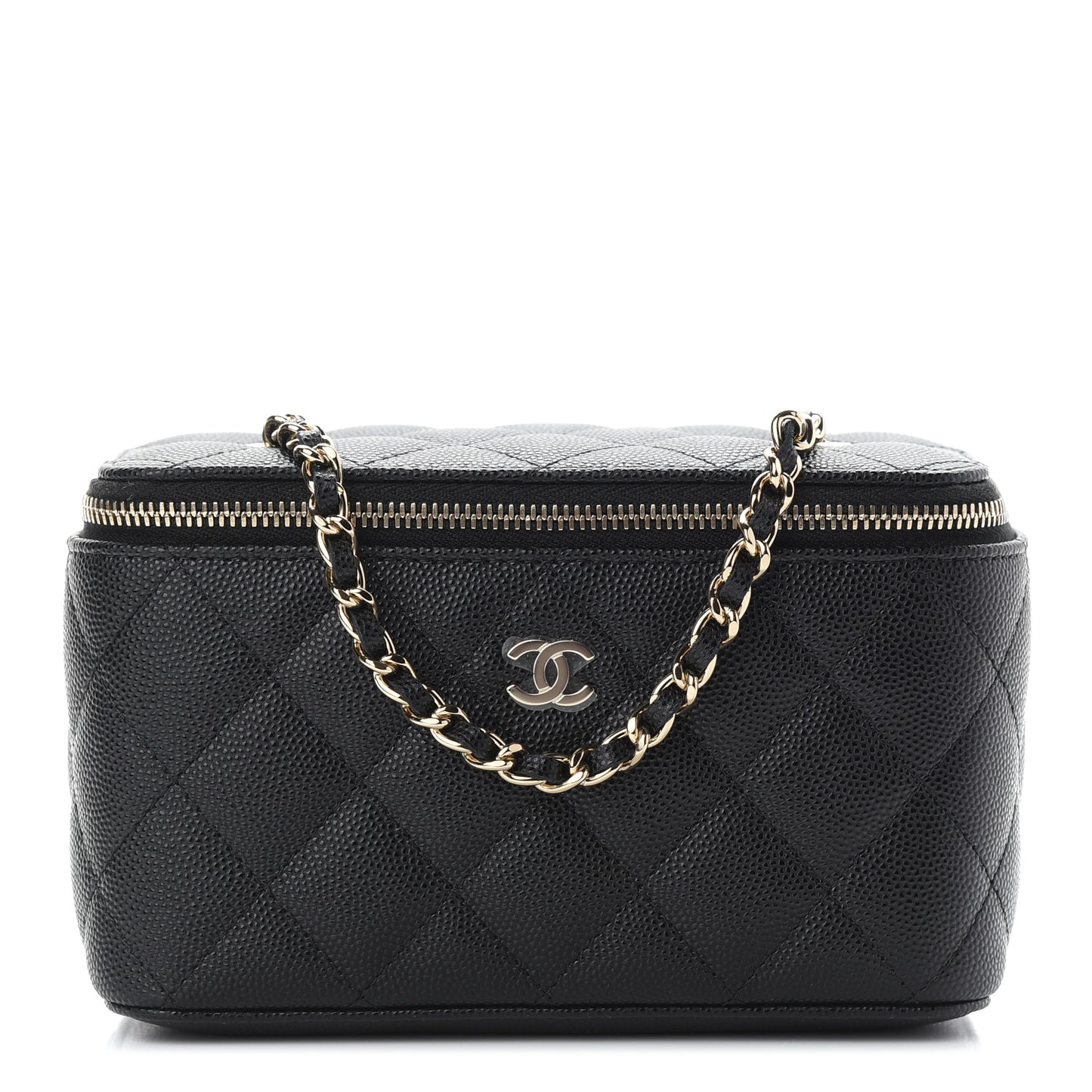 Caviar Quilted Small Vanity Case With Chain Black