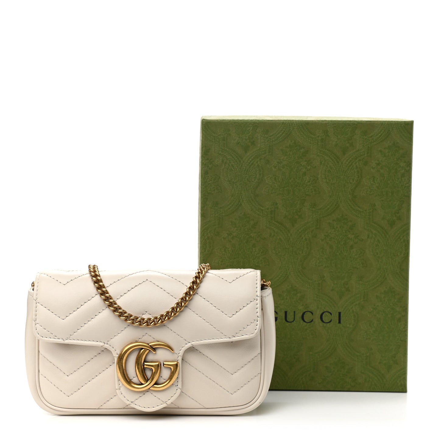 Calfskin Matelasse Super Mini GG Marmont Shoulder Bag White
