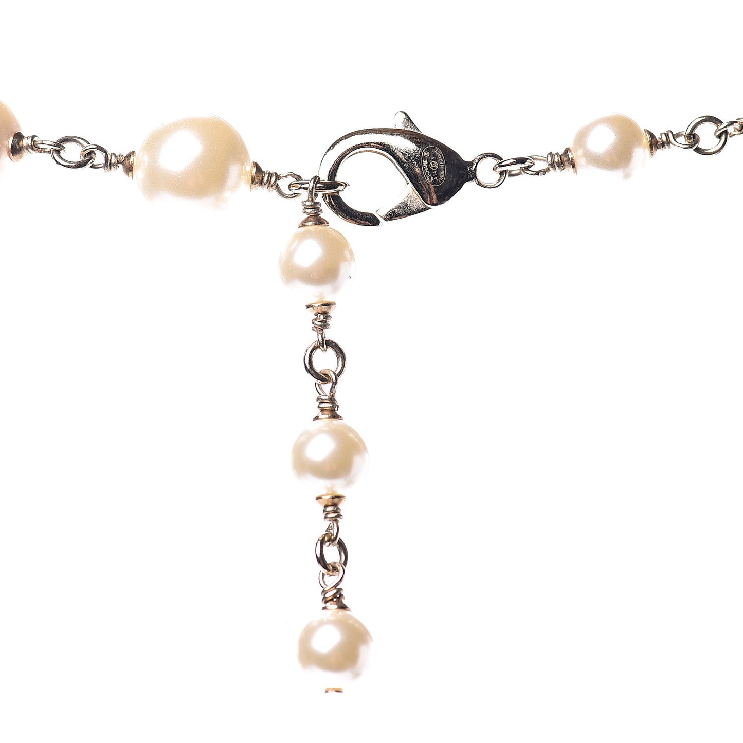 Graduated Pearl CC Long Necklace Gold