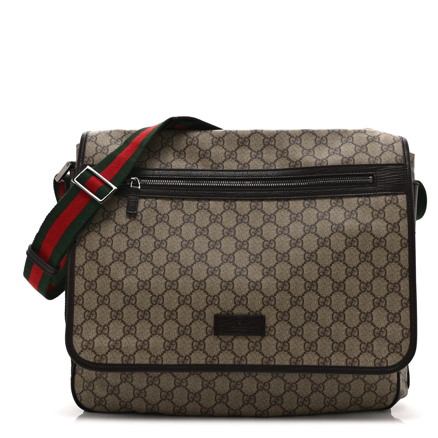 GG Plus Monogram Web Large Flap Messenger Bag Beige Dark Brown