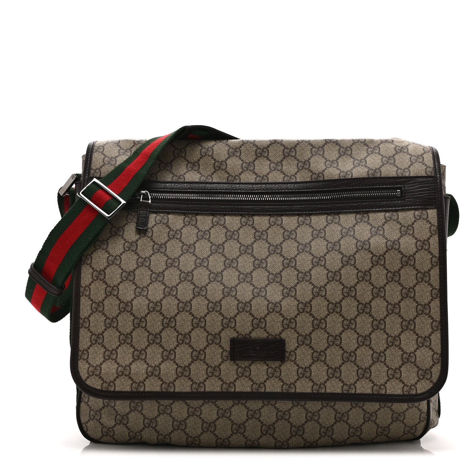 Gucci GG Plus Monogram Web Large Flap Messenger Bag Beige Dark Brown 1 of 10