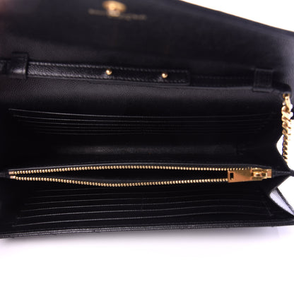 Saint Laurent Grain De Poudre Matelasse Chevron Monogram Chain Wallet Black 5 of 10