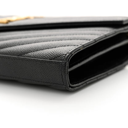 Saint Laurent Grain De Poudre Matelasse Chevron Monogram Chain Wallet Black 10 of 13