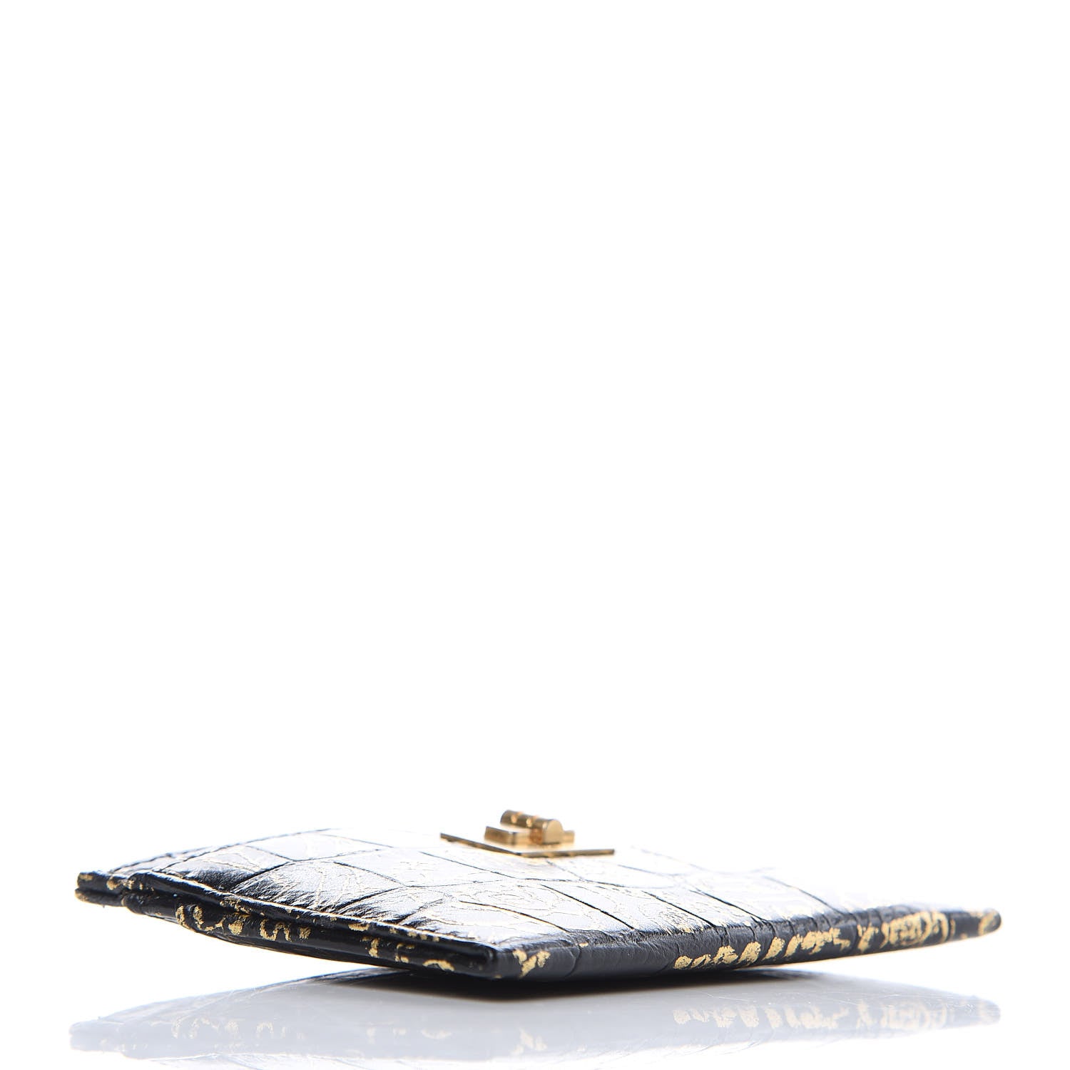 Chanel Calfskin Crocodile Embossed Graffiti 2.55 Cocodile Reissue Card Holder Black Gold 4 of 9