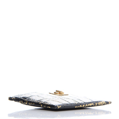 Chanel Calfskin Crocodile Embossed Graffiti 2.55 Cocodile Reissue Card Holder Black Gold 4 of 9