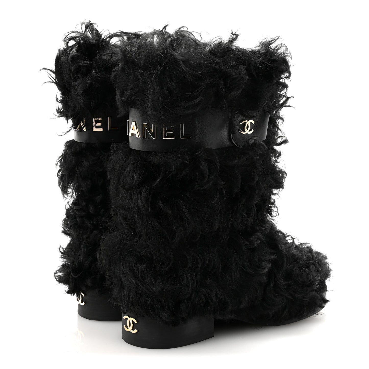 Shearling Sheepskin High Boots 39 Black