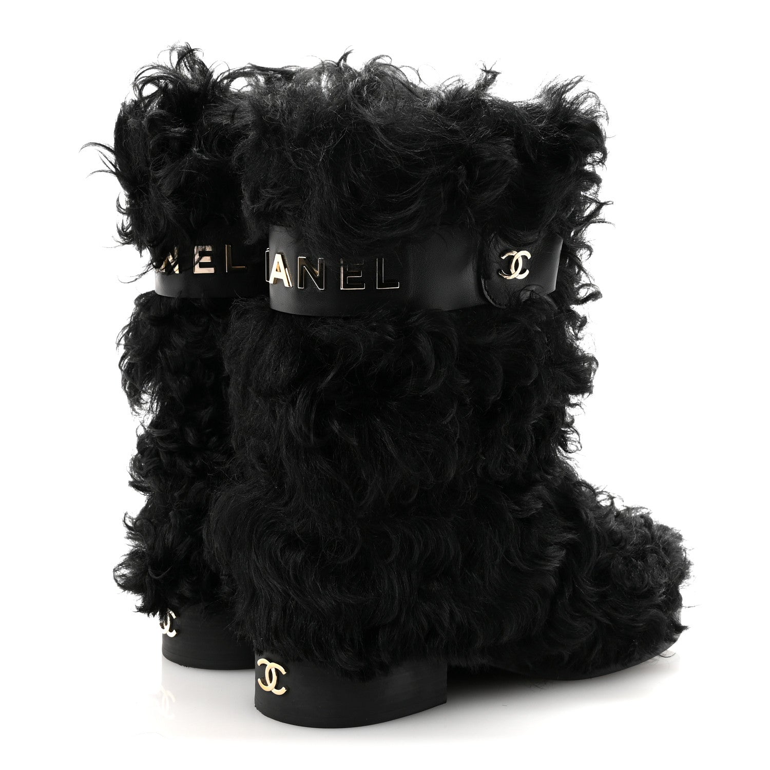 Chanel Shearling Sheepskin High Boots 39 Black 5 of 9