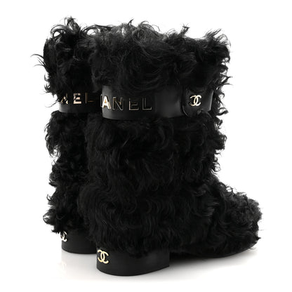 Chanel Shearling Sheepskin High Boots 39 Black 5 of 9