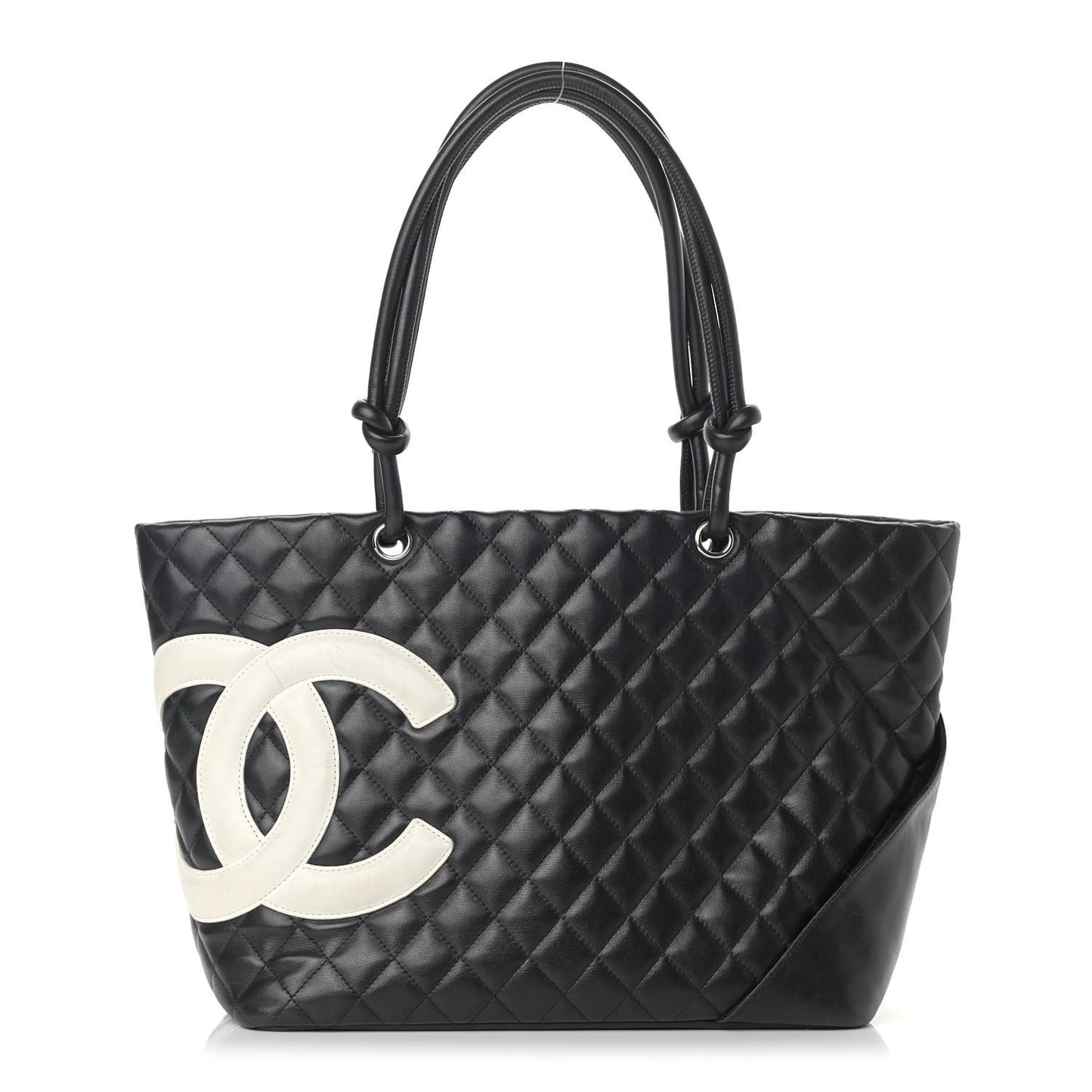 Calfskin Quilted Large Cambon Tote Black White