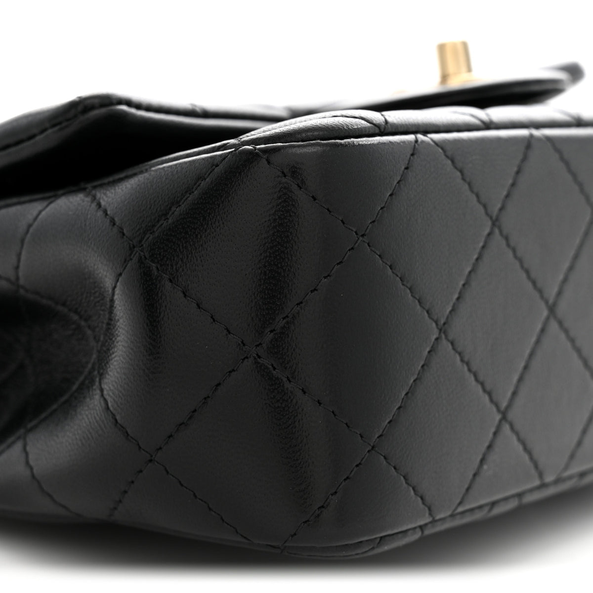 Lambskin Quilted Mini Top Handle Rectangular Flap Black