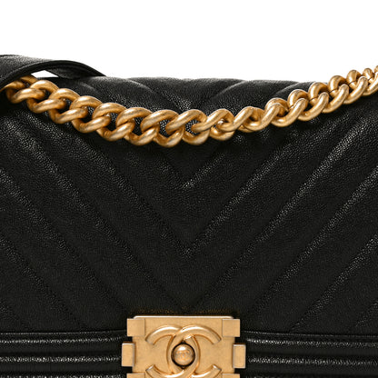 Chanel Caviar Chevron Quilted Medium Boy Flap Black 8 of 11