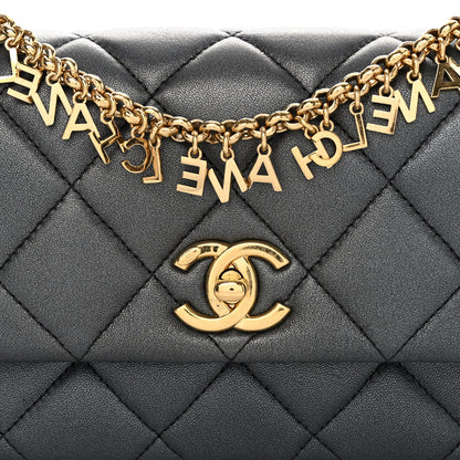 Chanel Metallic Lambskin Quilted Logo Charm Chain Flap Grey 8 of 10