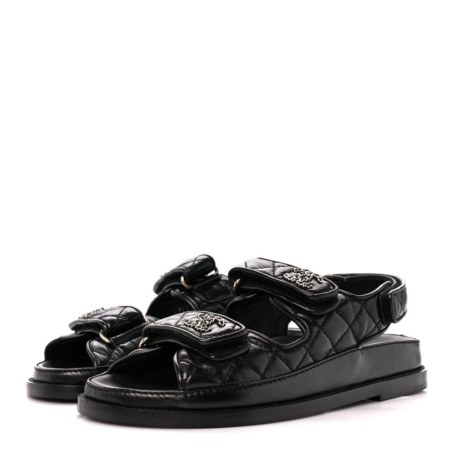 Chanel Lambskin Velcro Dad Sandals 36 Black 3 of 9