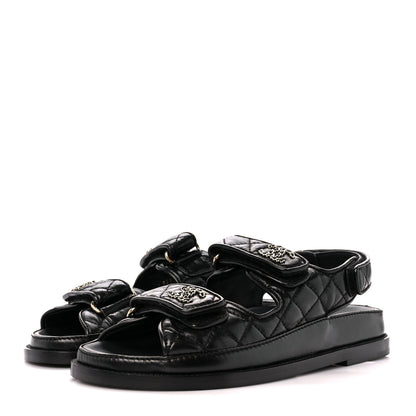 Chanel Lambskin Velcro Dad Sandals 36 Black 3 of 9