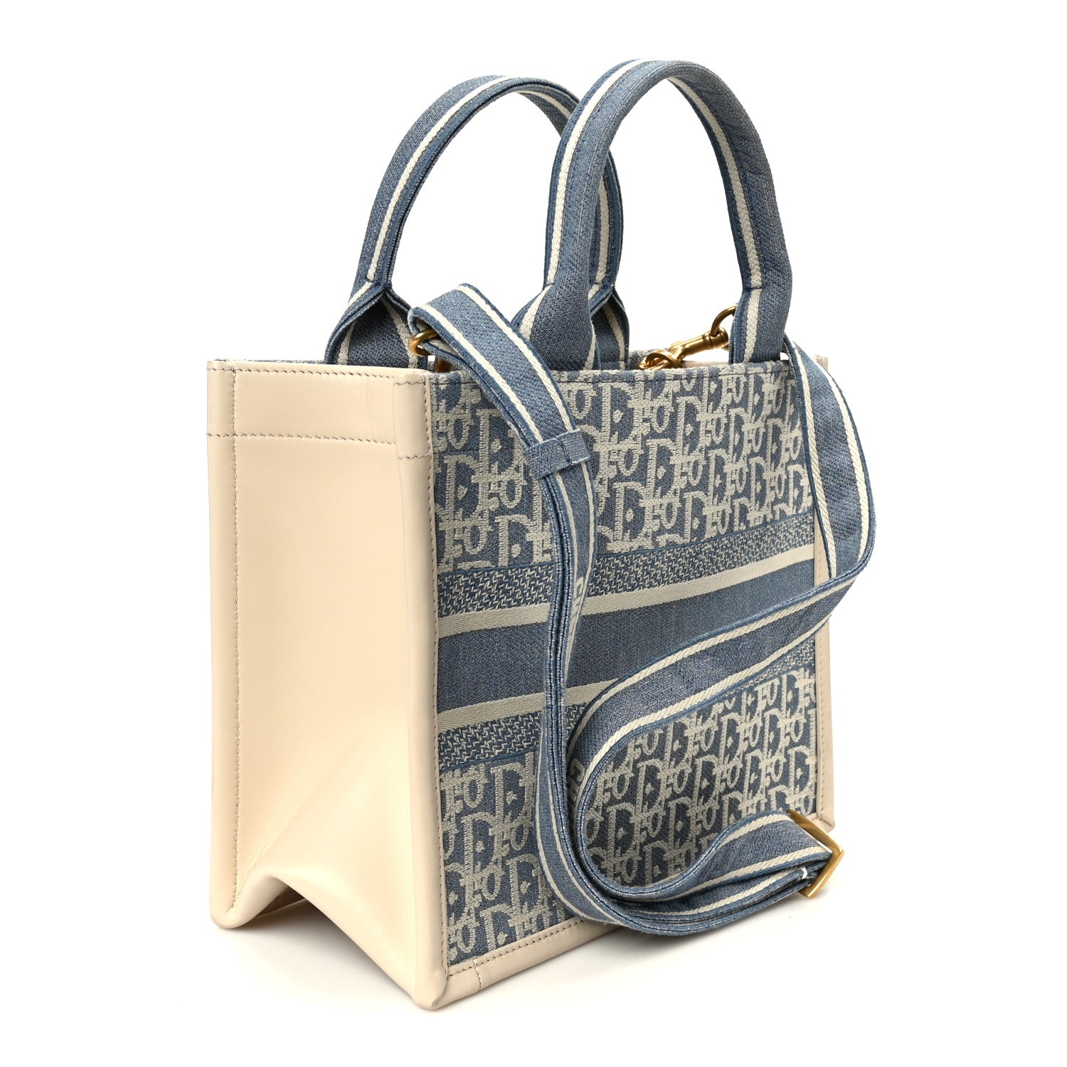 Christian Dior Oblique Chambray Calfskin Small Book Tote With Strap Blue Latte 2 of 9