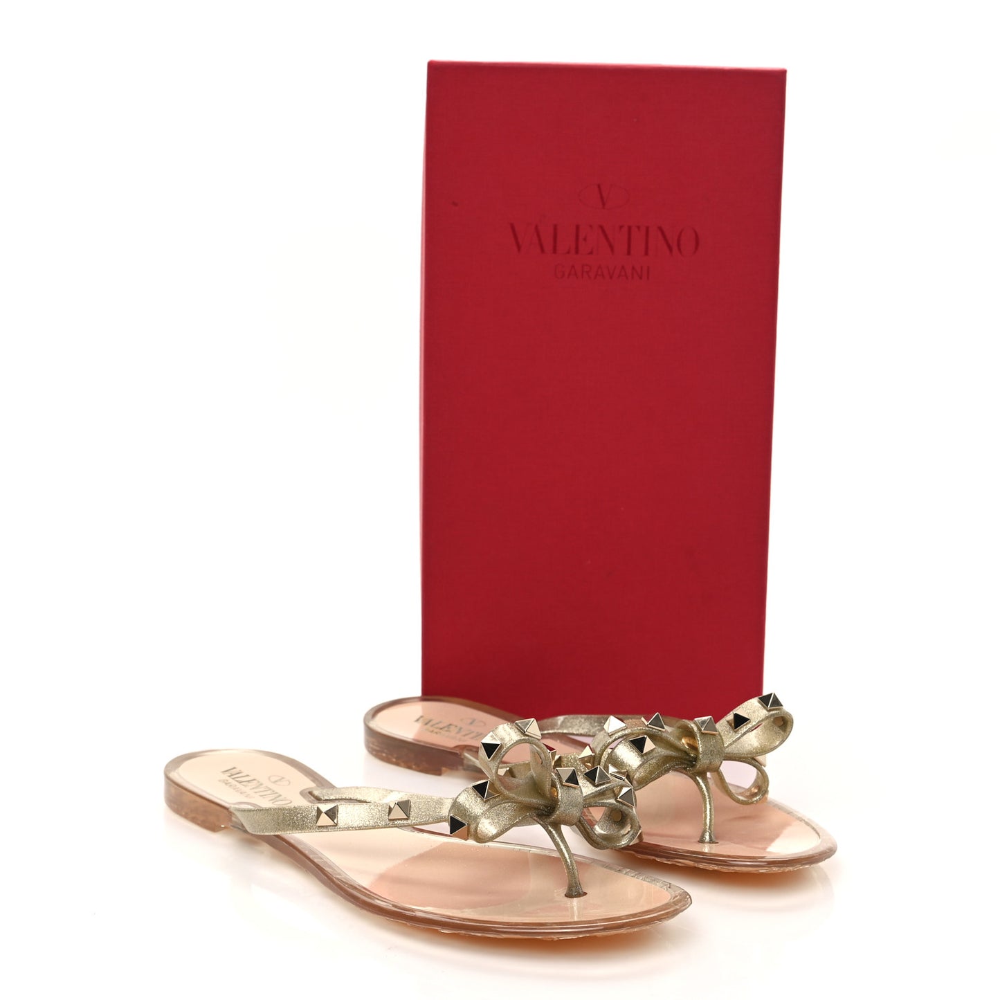PVC Jelly Glitter Rockstud Bow Thong Sandals 39 Oro