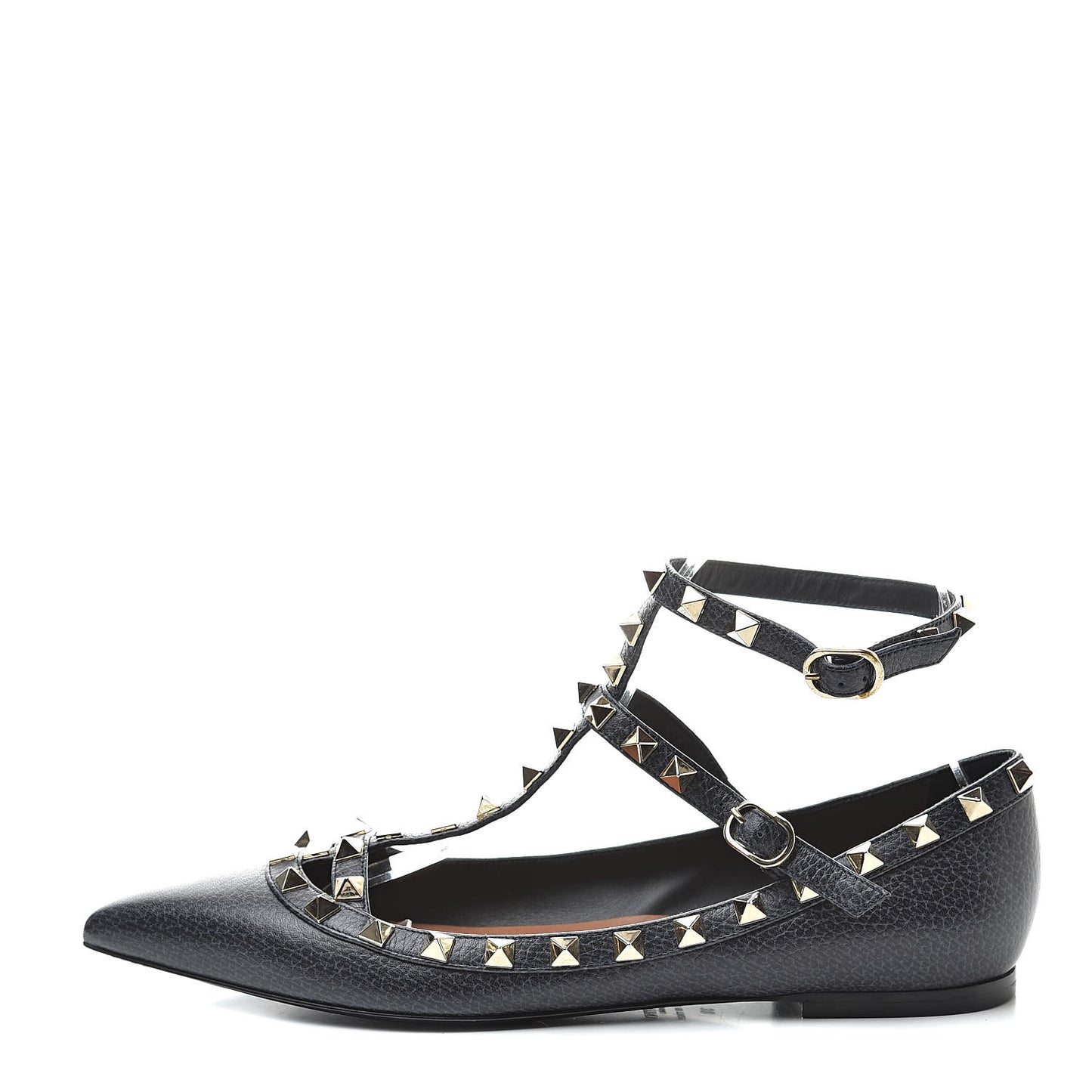 Pebbled Calfskin Rockstud Cage Ballerina Flats 38 Deep Denim