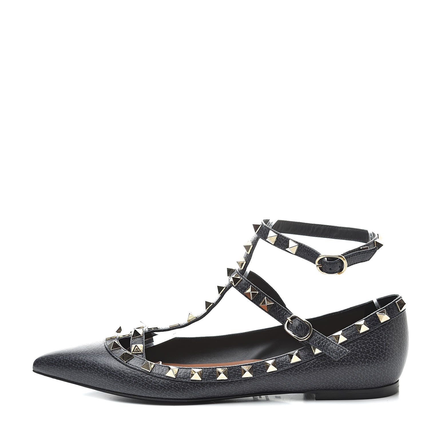 Valentino Garavani Pebbled Calfskin Rockstud Cage Ballerina Flats 38 Deep Denim 1 of 9