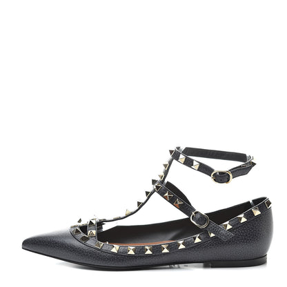 Valentino Garavani Pebbled Calfskin Rockstud Cage Ballerina Flats 38 Deep Denim 1 of 9