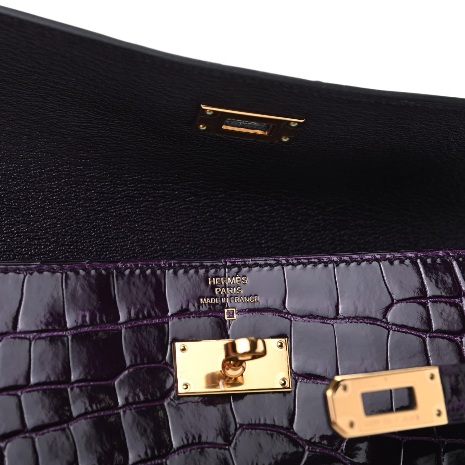 Hermes Shiny Alligator Kelly Longue Wallet Aubergine 6 of 10