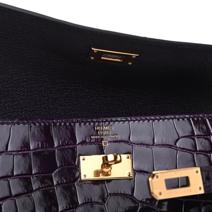Hermes Shiny Alligator Kelly Longue Wallet Aubergine 6 of 10