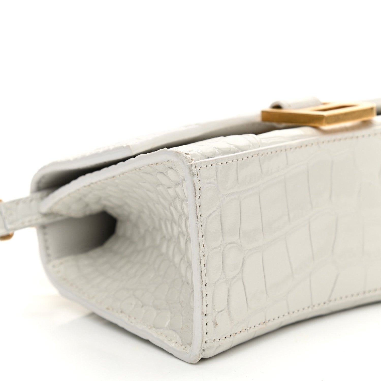 Balenciaga Shiny Calfskin Crocodile Embossed Hourglass Top Handle Bag XS White 9 of 14