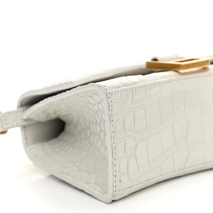 Balenciaga Shiny Calfskin Crocodile Embossed Hourglass Top Handle Bag XS White 9 of 14