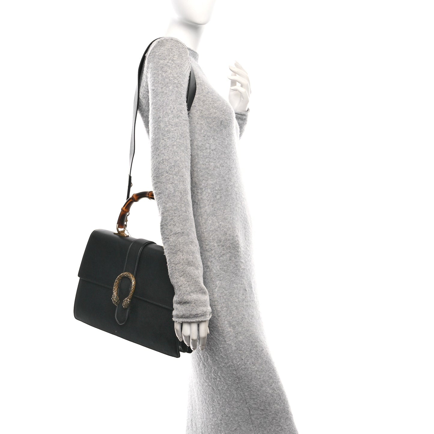 Moon Calfskin Web Large Dionysus Bamboo Top Handle Bag Black