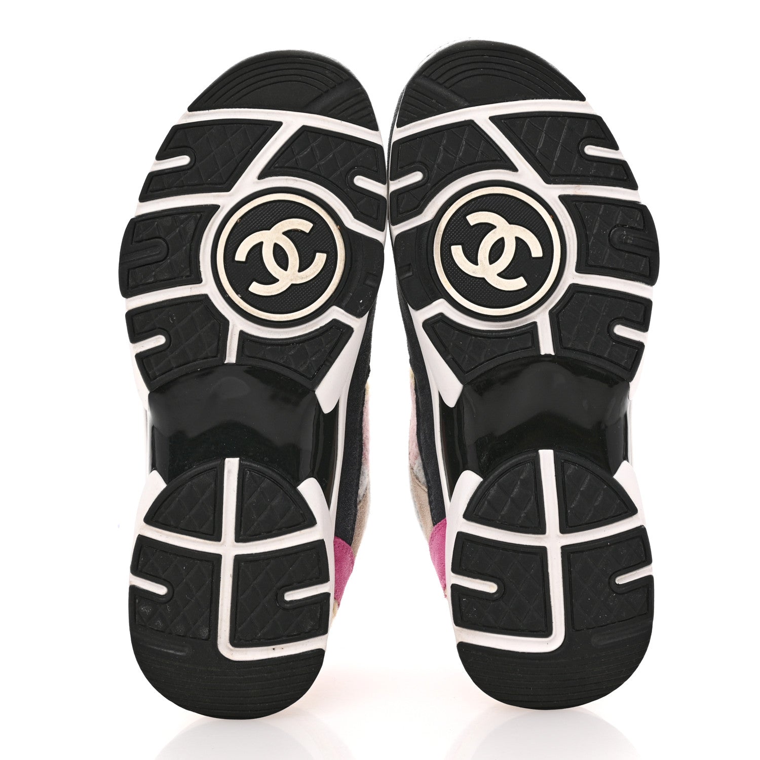 靴 CHANEL 36 Chanel Fabric Suede Calfskin CC Sneakers 36 Pink Beige Multicolor