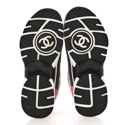 Chanel Fabric Suede Calfskin CC Sneakers 36 Pink Beige Multicolor 6 of 9