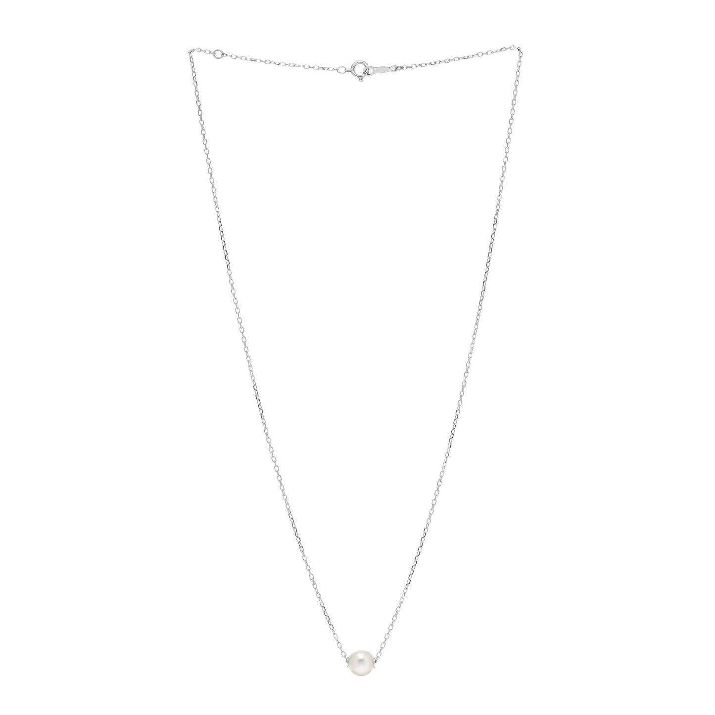18K White Gold Akoya Pearl 7mm Single Pendant Necklace