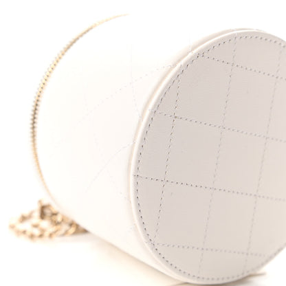 Chanel Lambskin Quilted Round Small Vanity Case With Chain White Black 6 of 11