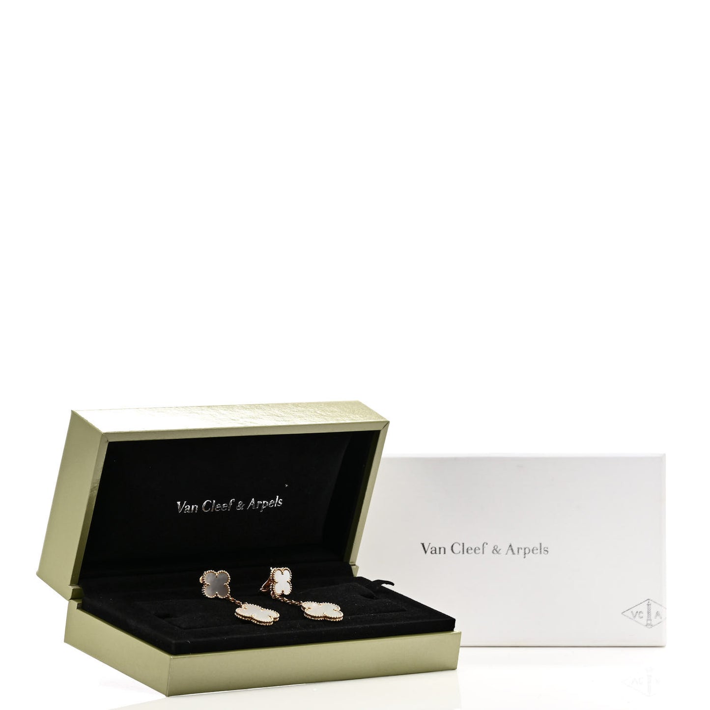 VAN CLEEF & ARPELS 18K Yellow Gold Mother of Pearl 2 Motifs Magic Alhambra Earrings