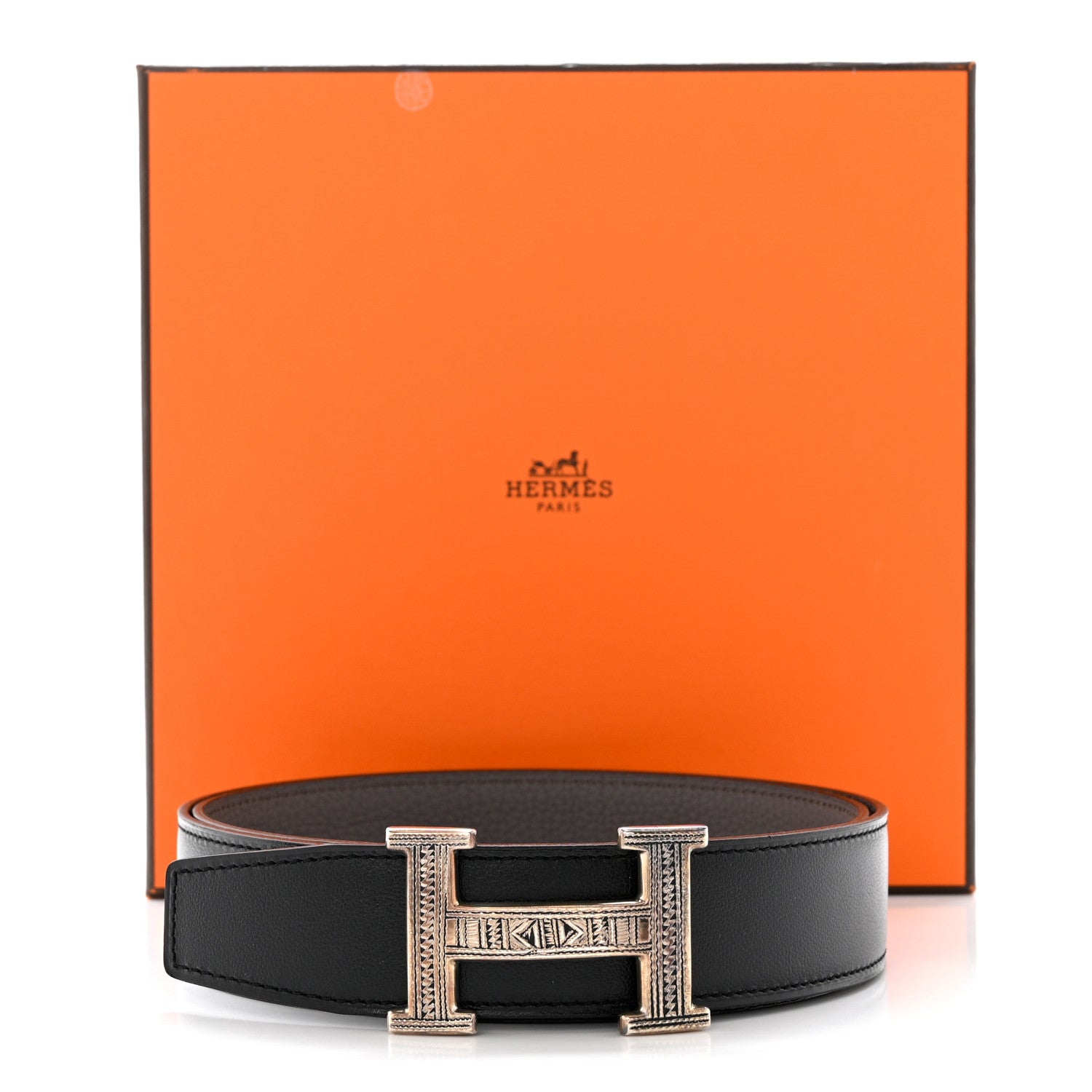 Hermes Box Togo Sterling Silver Touareg 32mm H Belt 95 Black Etain 4 of 4