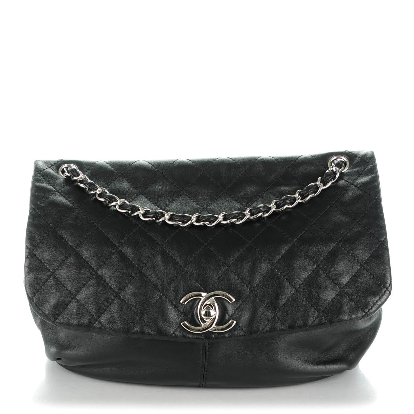 Shiny Lambskin Quilted Large Trianon Messenger Flap Black