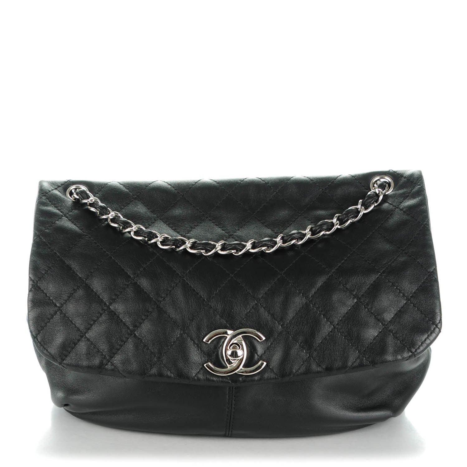 Chanel Shiny Lambskin Quilted Large Trianon Messenger Flap Black 1 of 8