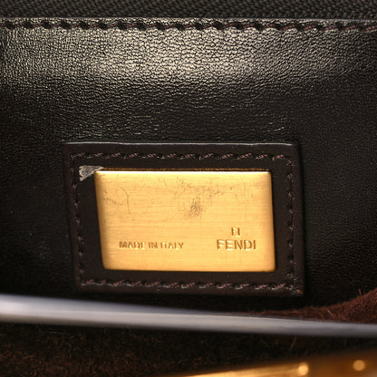 Fendi Vitello Morgan Fabric Jacquard Pequin Medium Iconic Satchel Moro Granada Black 6 of 11