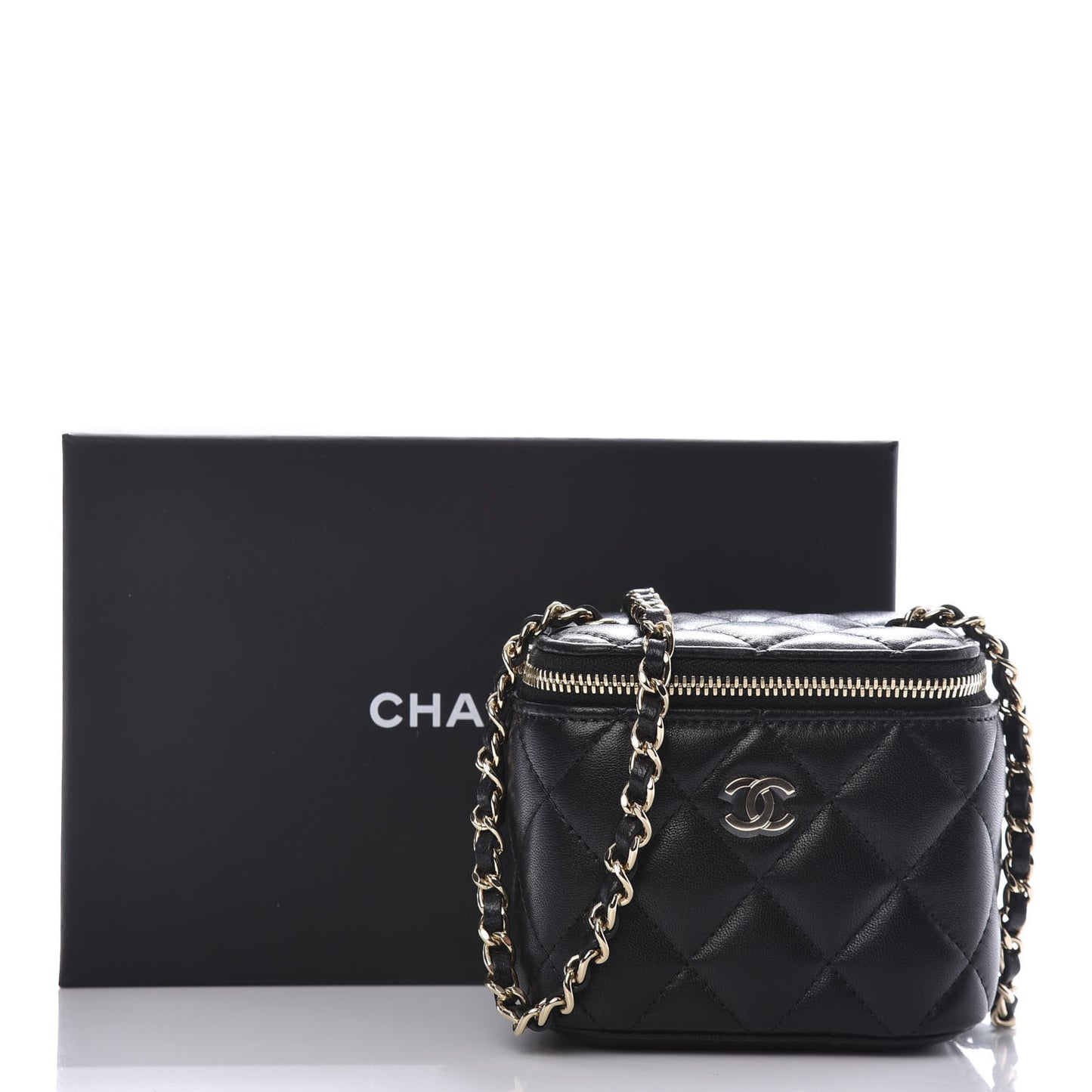 Lambskin Quilted Mini Vanity Case With Chain Black