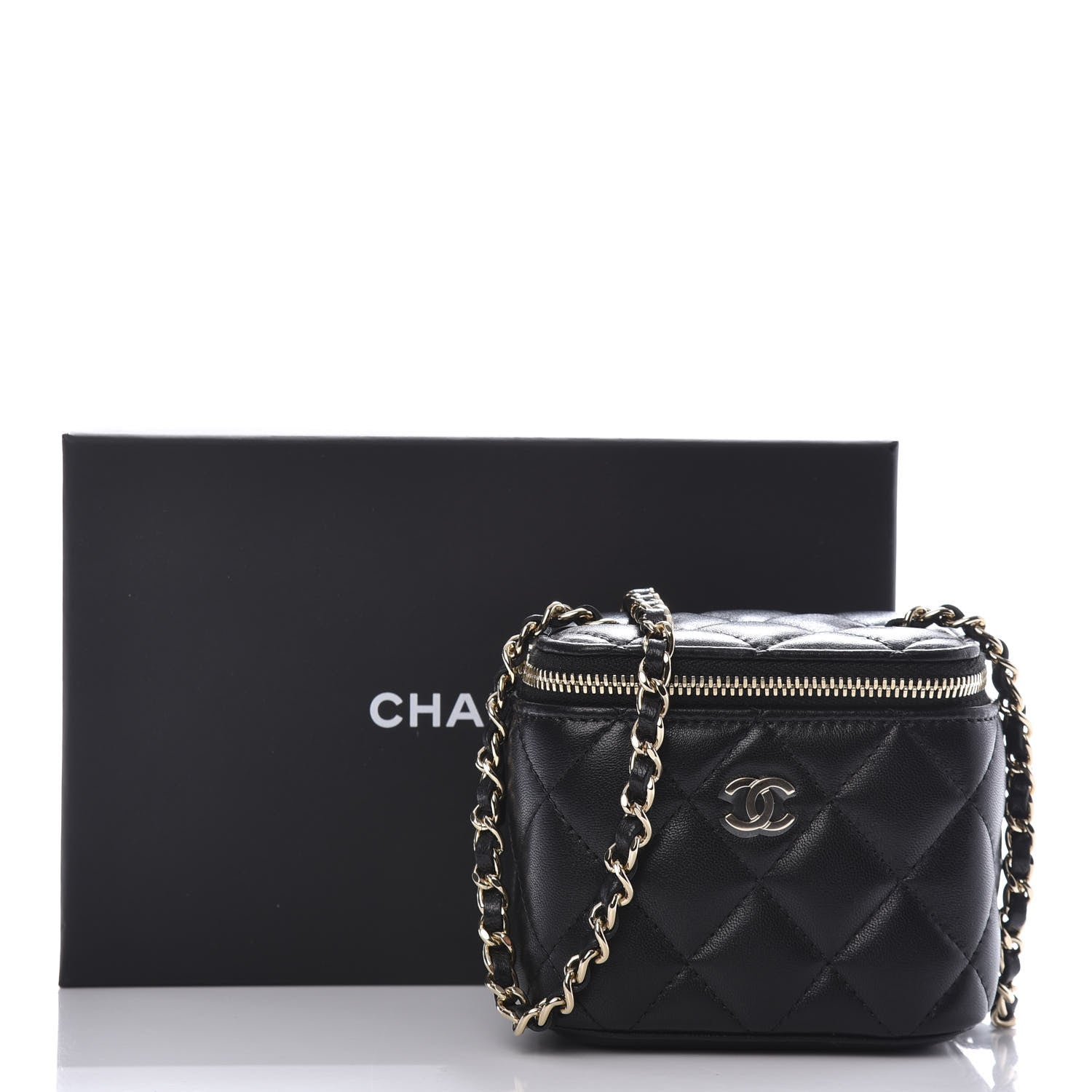 Chanel Lambskin Quilted Mini Vanity Case With Chain Black 10 of 10